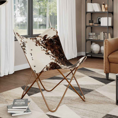 Stella Homewares Butterfly Chair Brown and White Real Cowhide Leather