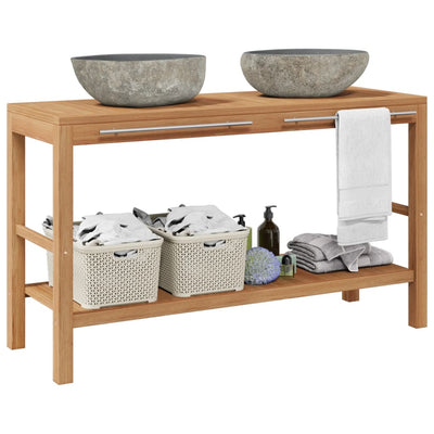 Stella Homewares Bathroom Vanity Cabinet Solid Teak with Riverstone Sinks
