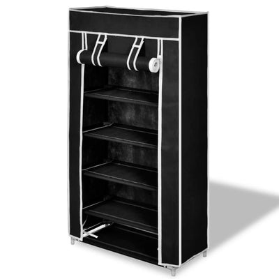 Stella Homewares Fabric Shoe Cabinet with Cover 58 x 28 x 106 cm Black