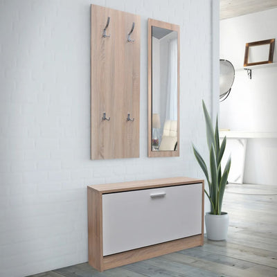 Stella Homewares Oak and White 3-in-1 Wooden Shoe Cabinet Set