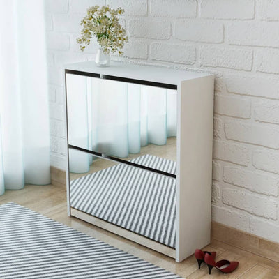 Stella Homewares Shoe Cabinet 2-Layer Mirror White 63x17x67 cm