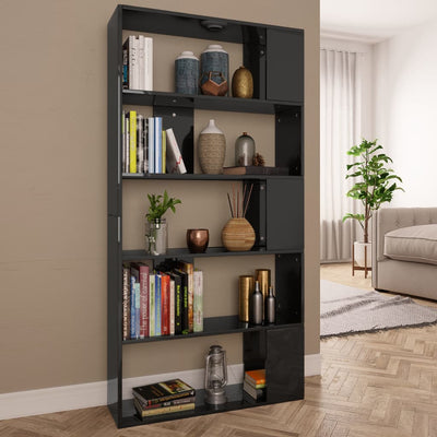 Stella Homewares Book Cabinet/Room Divider High Gloss Black 80x24x159 cm