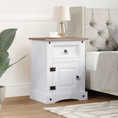 Stella Homewares Bedside Cabinet Mexican Pine Corona Range White 53x39x67 cm