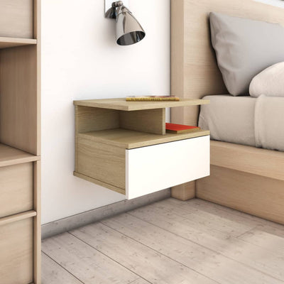 Stella Homewares Floating Nightstands 2 pcs White and Sonoma Oak 40x31x27 cm Engineered Wood