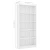 Stella Homewares 5-Tier Book Cabinet White 80x24x175 cm Engineered Wood