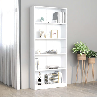 Stella Homewares 5-Tier Book Cabinet White 80x24x175 cm Engineered Wood