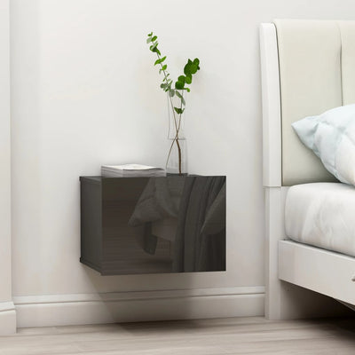 Stella Homewares Bedside Cabinet High Gloss Grey 40x30x30 cm Engineered Wood
