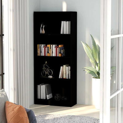 Stella Homewares 4-Tier Book Cabinet Black 60x24x142 cm Engineered Wood