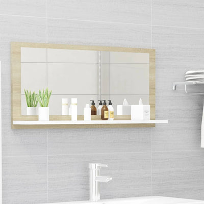 Stella Homewares Bathroom Mirror White and Sonoma Oak 80x10.5x37 cm Engineered Wood