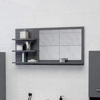 Stella Homewares Bathroom Mirror High Gloss Grey 90x10.5x45 cm Engineered Wood