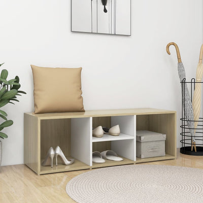 Stella Homewares Shoe Storage Bench White and Sonoma Oak 105x35x35 cm Engineered Wood
