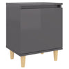 Stella Homewares Bed Cabinet with Solid Wood Legs High Gloss Grey 40x30x50 cm