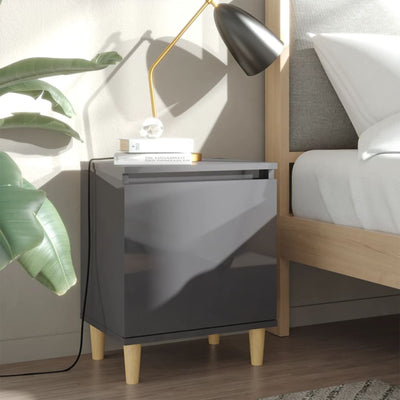 Stella Homewares Bed Cabinet with Solid Wood Legs High Gloss Grey 40x30x50 cm