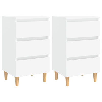 Stella Homewares Bed Cabinets with Solid Wood Legs 2 pcs White 40x35x69 cm