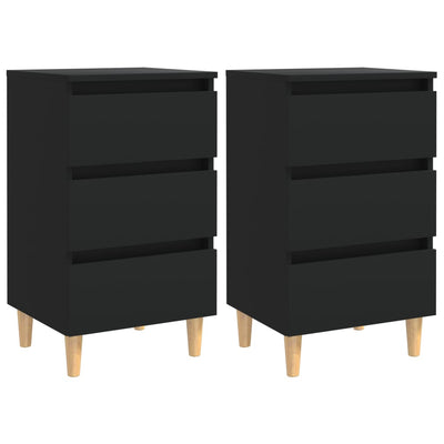 Stella Homewares Bed Cabinets with Solid Wood Legs 2 pcs Black 40x35x69 cm