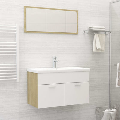 Stella Homewares Bathroom Furniture Set White and Sonoma Oak Engineered Wood