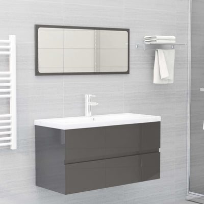 Stella Homewares Bathroom Furniture Set High Gloss Grey Engineered Wood