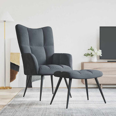 Stella Homewares Relaxing Chair with a Stool Dark Grey Velvet