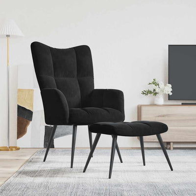 Stella Homewares Relaxing Chair with a Stool Black Velvet