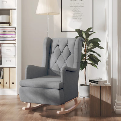 Stella Homewares Armchair with Solid Rubber Wood Rocking Legs Light Grey Fabric
