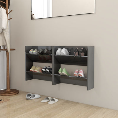 Stella Homewares Wall Shoe Cabinets 2 pcs High Gloss Grey 60x18x60 cm Engineered Wood