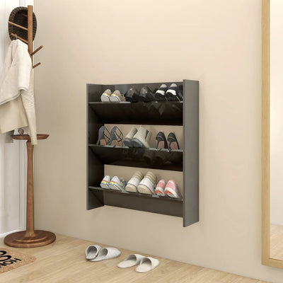 Stella Homewares Wall Shoe Cabinet High Gloss Grey 80x18x90 cm Engineered Wood