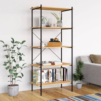 Stella Homewares 5-Tier Shelving Unit Black and Oak 80x40x163 cm