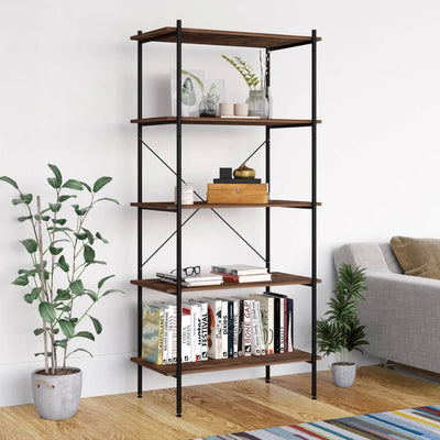 Stella Homewares 5-Tier Shelving Unit Black and Dark Wood 80x40x163 cm