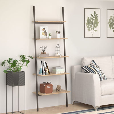 Stella Homewares 5-Tier Leaning Shelf Light Brown and Black 64x34x185.5 cm
