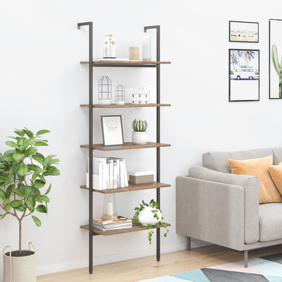 Stella Homewares 5-Tier Leaning Shelf Dark Brown and Black 64x35x185 cm