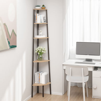 Stella Homewares 5-Tier Corner Shelf Light Brown and Black 45.5x31.5x180 cm