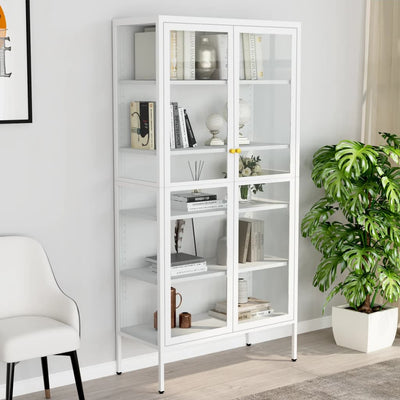 Stella Homewares Display Cabinet White 90x40x180 cm Steel and Tempered Glass