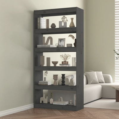 Stella Homewares Book Cabinet/Room Divider Grey 80x30x167.4 cm Solid Wood Pine