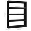 Stella Homewares Book Cabinet/Room Divider Black 100x30x135.5 cm Solid Pinewood