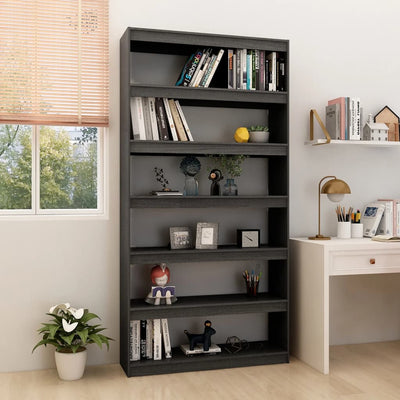 Stella Homewares Book Cabinet/Room Divider Grey 100x30x200 cm Solid Pinewood