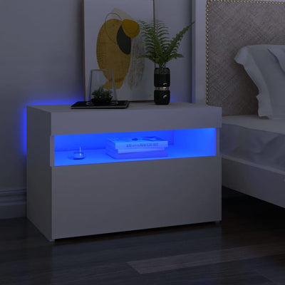 Stella Homewares Bedside Cabinet & LED Lights White 60x35x40 cm Engineered Wood