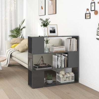 Stella Homewares Book Cabinet Room Divider High Gloss Grey 100x24x94 cm