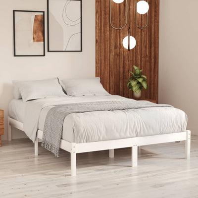 Stella Homewares Bed Frame without Mattress White Solid Wood 135x190 cm