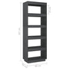 Stella Homewares Book Cabinet/Room Divider Grey 60x35x167 cm Solid Pinewood