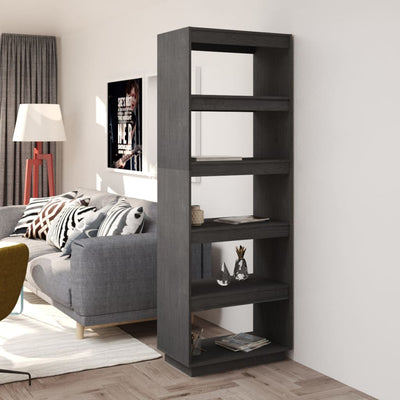 Stella Homewares Book Cabinet/Room Divider Grey 60x35x167 cm Solid Pinewood