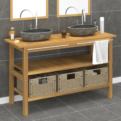 Stella Homewares Bathroom Vanity Cabinet with River Stone Sinks Solid Wood Teak