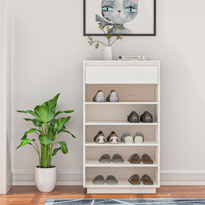 Stella Homewares Shoe Cabinet White 60x34x105 cm Solid Wood Pine