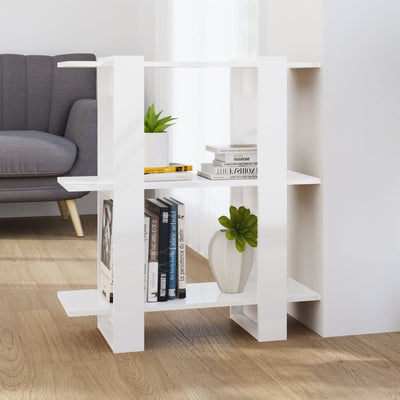 Stella Homewares Book Cabinet/Room Divider High Gloss White 80x30x87 cm