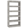 Stella Homewares Book Cabinet/Room Divider Concrete Grey 80x30x166 cm Engineered Wood