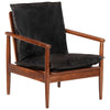 Stella Homewares Armchair Black Real Leather and Solid Wood Acacia
