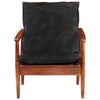 Stella Homewares Armchair Black Real Leather and Solid Wood Acacia