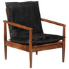Stella Homewares Armchair Black Real Leather and Solid Wood Acacia