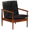 Stella Homewares Armchair Black Real Leather and Solid Wood Acacia