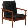 Stella Homewares Armchair Black Real Leather and Solid Wood Acacia