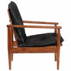 Stella Homewares Armchair Black Real Leather and Solid Wood Acacia